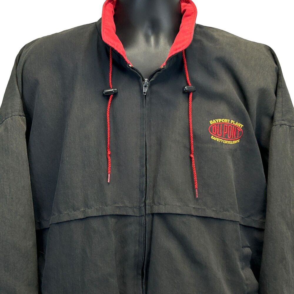 Vintage 90s DuPont Bayport Plant Jacket Mens XL X-Large Black Pasadena Texas